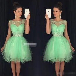 Mint Green Short Homecoming Dresses Luxury Frezowanie Sheer Scoop Neck Tulle Mini Graduation Party Cocktail Ball Suknia Custom Made