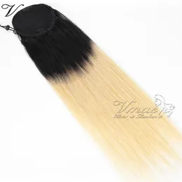 Gerade Clip-in-Haarverlängerungen, peruanisches Blond, 1B 613 2, 100 g, 120 g, Ton Ombre, elastisches Band, Remy-Echthaarverlängerungen, Kordelzug-Pferdeschwanz