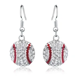 Boutique Hot Style Fashion Full Water Diamond Silver Round Baseball Pendant Temperament Earring Tillbehör