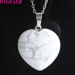 Wojiaer Natural Gem Stone Love love heart for for women chain pendantネックレスギフトreikiヒーリングタイガーSアイオパールチャームbe904