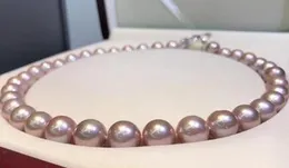 Envío Gratis >>>> noble joyería clásica de 12-13mm Mar del Sur ronda lavanda collar de perlas 925 s