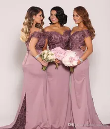 2019 Nowa Syrenka Koronki Długa Druhna Dress Vintage Dla Letni Ogród Tanie Formalne Ślub Guest Maid of Honor Gown Plus Size Custom Made