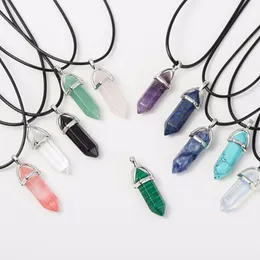 Natural Stone Pendant Necklace Crystal Druzy Stainless Steel And Rope Chain Bullet Necklace Jewelry Party Favor Gifts XD21423