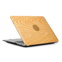 Pueta de couro PU + capa de plástico capa protetora shell para macbook air pro retina 11 12 13 15 polegadas protetor capas de madeira grão