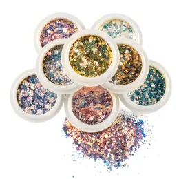 8BOX / SET Holografic Nail Art Glitter Cekiny Sześciokąt Sparkly Płatki Kolorowe Paillette Proszki Porady Dust Porady UV Narzędzie Dekoracji