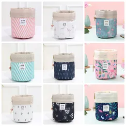 Barrel Shaped Cosmetic Bags Large Capacity Drawstring Travel Dresser Pouch Xford Fabric Flamingo Print Organizer Storage Bags 9colors ZYQ130