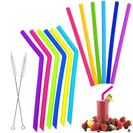 Reusable Silicone Drinking Straws 10pcs/set Colorful Bend Straight Flexible Straws With Cleaning Brushes Outdoor Camp Straws 50pcs T1I1611