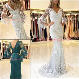 Ilusão de renda bonita com decote em v sereia vestidos de noite com meia manga pura concurso árabe festa vestido de baile robe de sarau convidado formal