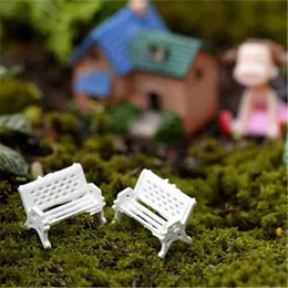1 st White Park Bench Seat Micro Landskap Stol Dekor Hantverk Heminredning DIY Miniature Fairy Garden Ornaments Ekologiska flask tillbehör