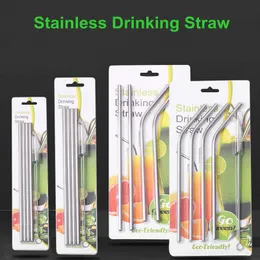 5pcs/Set Kitchen Dining Bar Drinking Straws 8.5 10.5 inch 304 Stainless Steel Metal Straight/Bent With Brush Reusable