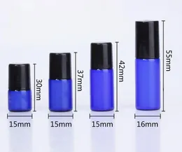 Factory Supply empty blue roll on bottle aromatherapy essential oil roller bottles 1ml 2ml 3ml 5ml with black cap 1200pcs/lot