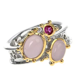 Fashion-Ring Oval Pink Opal Stones Luxury Jewellery Silver + Gold 2 Tone Plated Pretty Finger Pierścionki dla kobiet