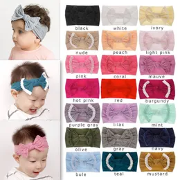 21 Pure Colors Simple Fashionable Baby Headbands Bowtie Super Soft Nylon Wide Turban Children Hair Band Headwear