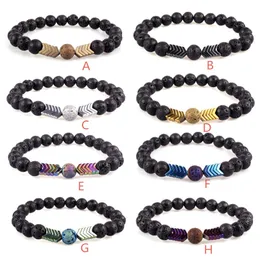 8 Colors Volcanic Lava Stone Essential Oil Diffuser Bracelets Bangle Healing Balance Yoga Magnet Arrow Beads Bracelet