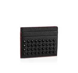 黒純正レザークレジットカードホルダー財布クラシックリベットデザイナーIDカードケースコイン財布新しい到着ファッションレッドスリムポケットバッグ