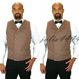 2019 New Brown Groom Vests Wedding Double Breasted Vests Slim Fit Mens Vests Custom Made Plus Size Cheap Part Prom