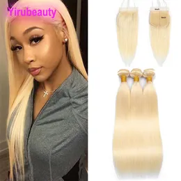 Malezyjskie wiązki Virgin Hair z sześć na sześć koronkowych zamknięcia proste blondynki 613# Human Hair Extensions z koronkowymi zamknięciami 6x6