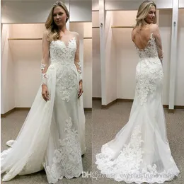 Abiti da sposa a sirena sexy bianchi sexy a sirene apriquesplibili a pizzo aperta guaina maniche lunghe tulle abiti da sposa moderni vestidos de nolia