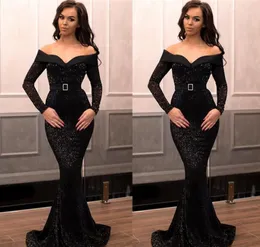 人魚の長袖のイブニングドレス2019ブラックスパンコールの有名人休日の女性を着用する正式パーティープロムガウンカスタムメイドのプラスサイズ