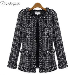 2019 European and American autumn and winter explosion models black white plaid women's large size slim tweed jacket