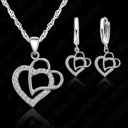 New Arrival Double Heart 925 Zestawy Biżuterii Austriacki Zestaw Kryształ Kobiety Wisiorek Zestaw Biżuterii Dla Kobiet Ślub