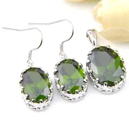 LuckyShine Mother Jewelry Gift Green Peridot Gems Silver Woman Earrings Pendants Sets Anniversary Jewelry