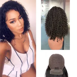 Peruca de renda de cabelos humanos não processados ​​peruanos Bob Bob Bob Kinky Curly Deep Wave Color Natural 10-16inch