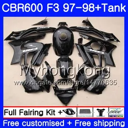 Bodys +Tank For HONDA CBR600FS CBR 600F3 CBR 600 F3 FS Glossy black full 97 98 290HM.27 CBR600RR CBR600F3 1997 1998 CBR600 F3 97 98 Fairing