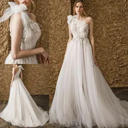 LIGHOR Rosen 2019 Behemian Suknie ślubne Jedno ramię Koronki 3D Kwiatowe Aplikacje Koraliki Bowknot Plus Size Suknie Ślubne Robe de Mariée