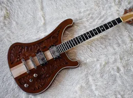 Ücretsiz kargo! Toptan actory ile Özel Kahverengi Elektro Gitar Oyma Desen, Yıldız Frets Kakma, Krom Donanım, Boyun-Thru-Body 0419