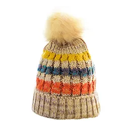 Vinterull Varm Kvinnor Lady Girls Stickad Hat Fur Pom Poms Crochet Beanie Ski Cap Fleece Lined Cable Slouchy Skull Hat Caps