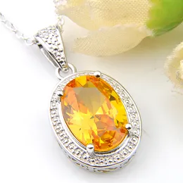 10Pcs Luckyshine NEW Vintage Woman Jewelry Multi-color Oval Topaz Cubic Zirconia Gems Silver Pendants Necklaces 8 Color 10*14 mm