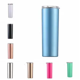 Vakuum öl Kaffe Kopp Lockor Straws Vattenflaska Isolerad Tumbler Rostfritt Stål Termos Koppar 20oz Double Layer Drinkware 22 Färg Azyq6852