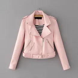 Modische Stehkragen-Damenjacken, schwarz, rosa, weiß, Lederbekleidung, schlanke Motorrad-Lederjacke, Damenoberbekleidung, Mäntel