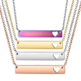 Stainless Steel Bar Pendant Necklace New Fashion Love Heart Bar Necklace for Women Mother Daughter Blank Bar Charm Pendant