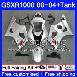 + Tank för SUZUKI GSX R1000 Glans Silver GSXR1000 2000 2001 2002 2003 2004 299HM.37 GSXR-1000 K2 GSX-R1000 K3 GSXR 1000 01 02 03 04 FAIRING