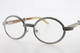Atacado-White Genuine Natural Full Frame pedras menores óculos 7550178 Sunglasses Redonda SunGlasses Vintage novo designer óculos quentes