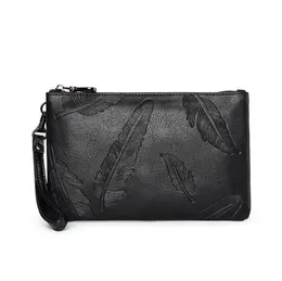 wholesale men handbag exquisite embossed fashion hand bag street fashion feather embossed men purses multifunctional leather mobile phone ba