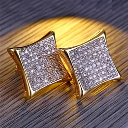 Bling Iced out CZ Premium Diamond Cluster Zirconia CZ Square Screw Back Stud Earrings for Men Hip Hop Jewelry