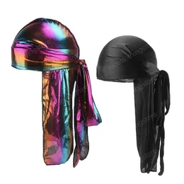 2 pcs/lot Men Women Silk Laser Satin Polyester Bandana Hat Durag Rag Tail Headwrap Headwear Gift Hair Accessories Gift