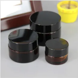 200PCS / Parti 5g 10g 20g 30g Tom brun glasflaska Ögonkräm glasbehållare Kosmetisk burk Make Up Pot Black Cap Förpackningsflaskor