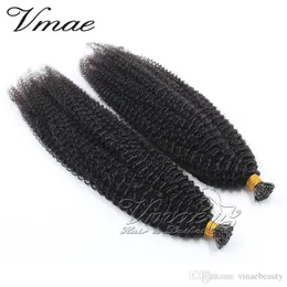 vmae Indian Raw Virgin Natural Black Bonded Curticle 정렬 인간 머리카락 스틱 프리 본드 U 팁 아프로 킨키 곱슬 I 팁 확장