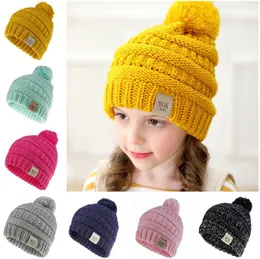 Baby Boys Girls Winter pompom Beanies Solid Color Knit Hat Beanie Knitting Hairball Warm Cap Headwear Pompom Knitted hat 11 Colors