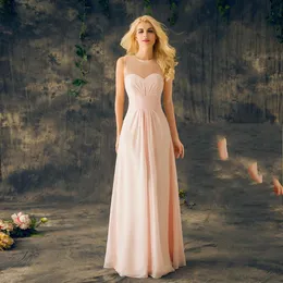 2019 Nowy Real Sheer Round Neck Bez Rękawów Linia Długa Szyfonowa Junior Tanie Maid of Honor Dresses na ślub Dziecko Różowe druhny sukienki