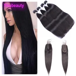 Indian Virgin Hair 4 Bundles With 2X6 Lace Closure Human Hair Straight 5 Pieces/lot Natural Color