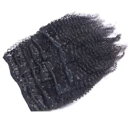 7 sztuk / zestaw 120g Virgin Mongolski Afro Kinky Kręcone Klips w Ludzkich Przedłużania Włosów 120g Klipsy Ins / na Remy Włosy Rozszerzenia Naturalne Czarne włosy