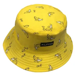 2021新しいパナマバケツハットメンズサマーバケツキャップバナナプリントイエローハットボブハットヒップホップゴロ釣り漁師の帽子