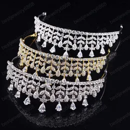 Crystal Leaf Crystal Brides Tiara i Crown Rhinestone Noiva Coronal Headpiece Wedding Bridal Diadem Włosów Biżuteria Akcesoria