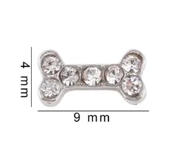 20st / lot Rhinestones Dog Bone DIY Legering Charms Tillbehör Passa för magnetminne Glas Living Floating Locket