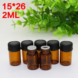 2ml Mini Amber Cam Esansiyel Yağı Şişe Ağız Redüktör Cap Kapaklar 2CC Kahverengi Cam Flakon Kavanoz Parfüm E sıvı E suyu